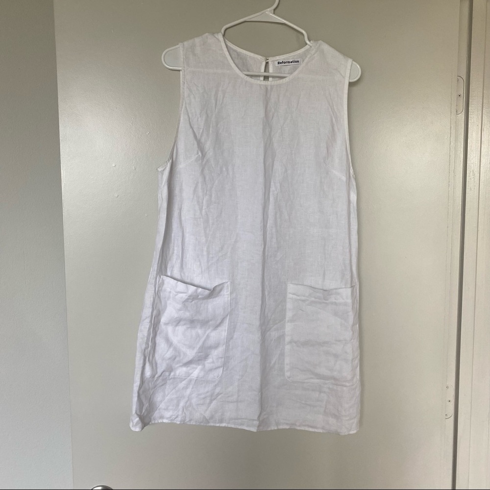 SOLD Reformation White Linen Shift Dress w/ Pockets